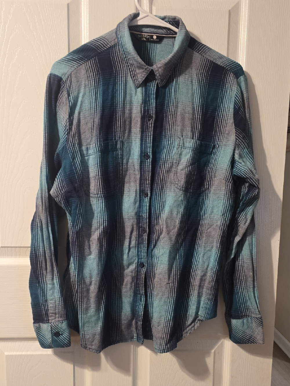 Lee Womens Teal and Muted Purple Plaid Button-Down Shirt
